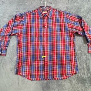 Peter Millar Vibrant Red and Blue Plaid Shirt
